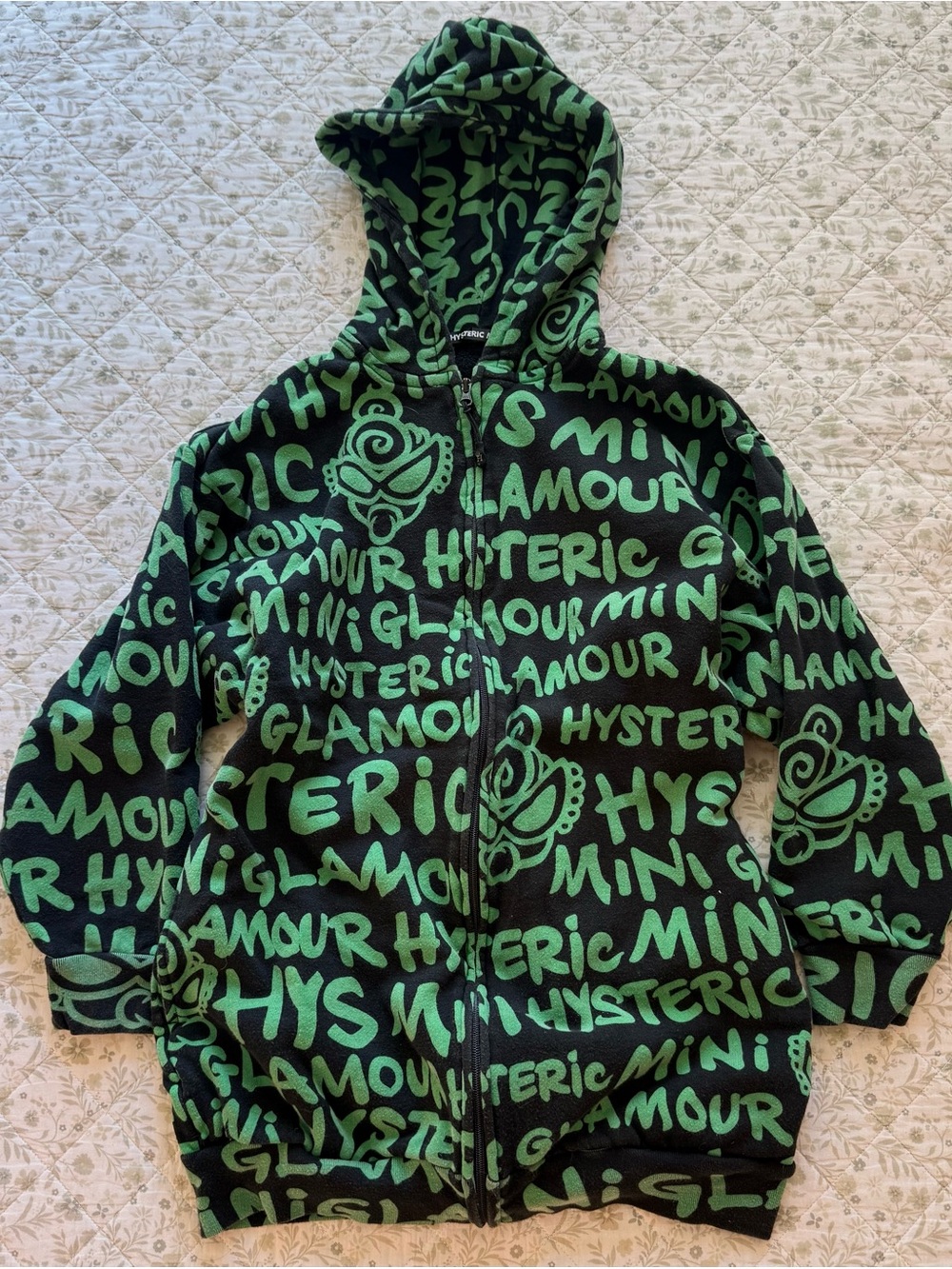 Rare Hysteric Glamour graphic black & green zip up hoodie
